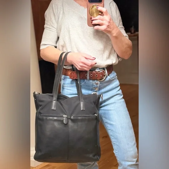 HOBO International RARE Vintage 2000’s Y2K 3-in-1 Black Leather Convertible Tote - Picture 1 of 13